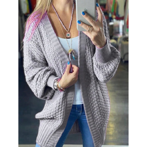 Cardigan Tricô Outono /Inverno Manga longa casaquinho Feminino