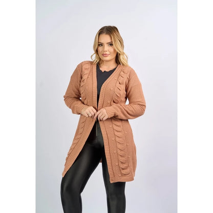 Casaco cardigan Aberto Manga Longa tranças Tricô Inverno