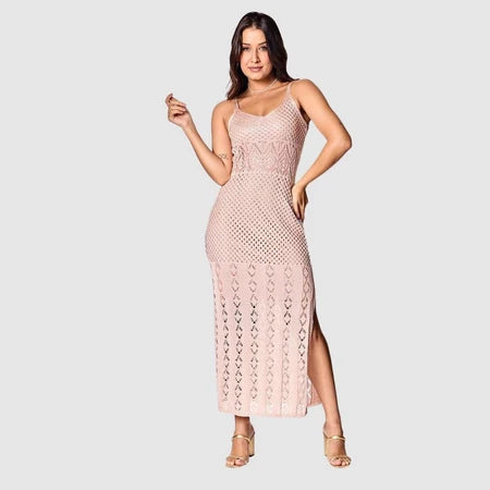 Vestido Longo Feminino Regata Tricot com Fenda Lateral Premium