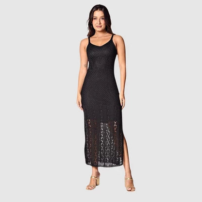 Vestido Longo Feminino Regata Tricot com Fenda Lateral Premium