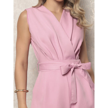 Macaquinho Curto Feminino em Alfaiataria com Decote Transpassado e Cinto Ajustável