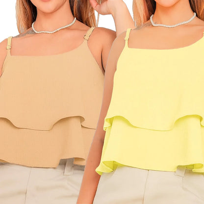 Kit 2 Blusas Regata Feminina de Alcinha com 2 Babados – Leves e Delicadas