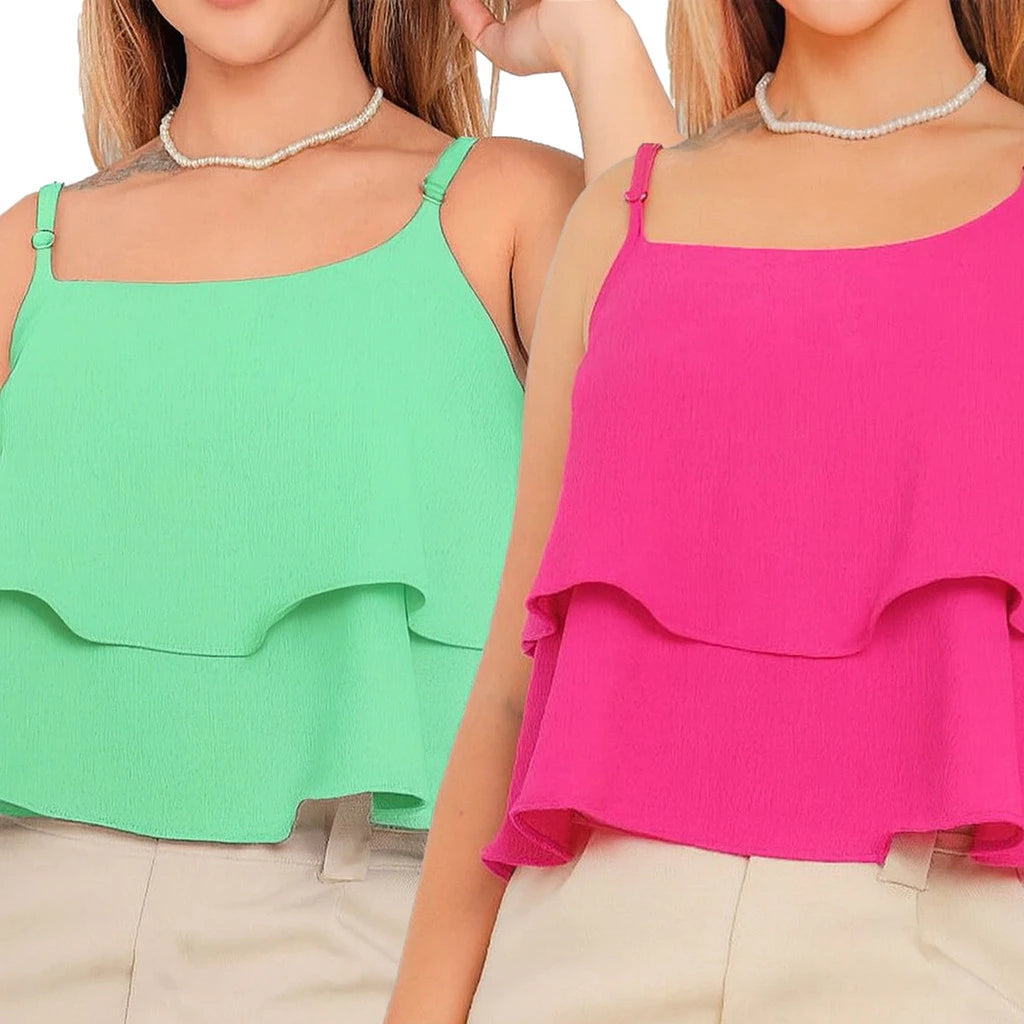 Kit 2 Blusas Regata Feminina de Alcinha com 2 Babados – Leves e Delicadas