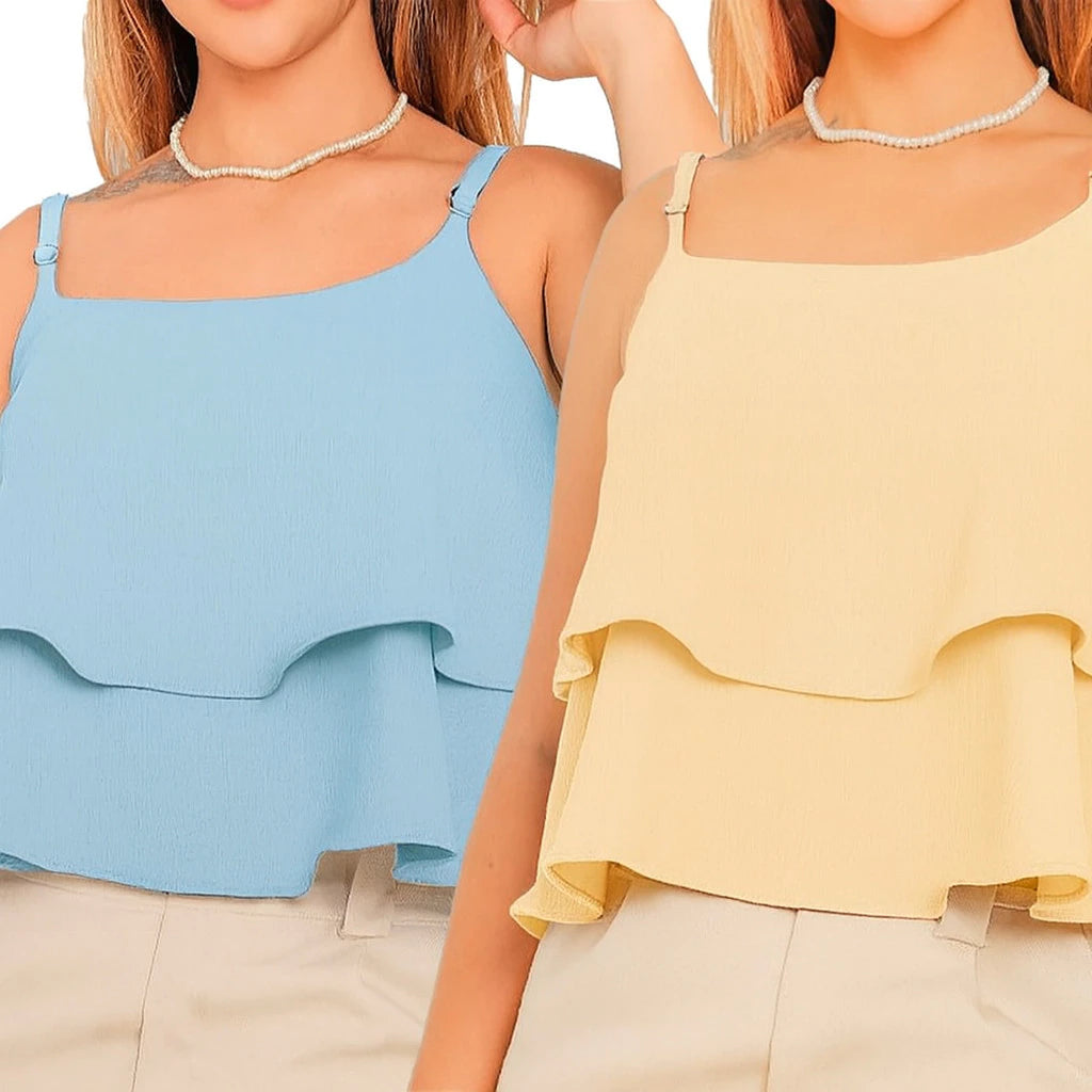 Kit 2 Blusas Regata Feminina de Alcinha com 2 Babados – Leves e Delicadas