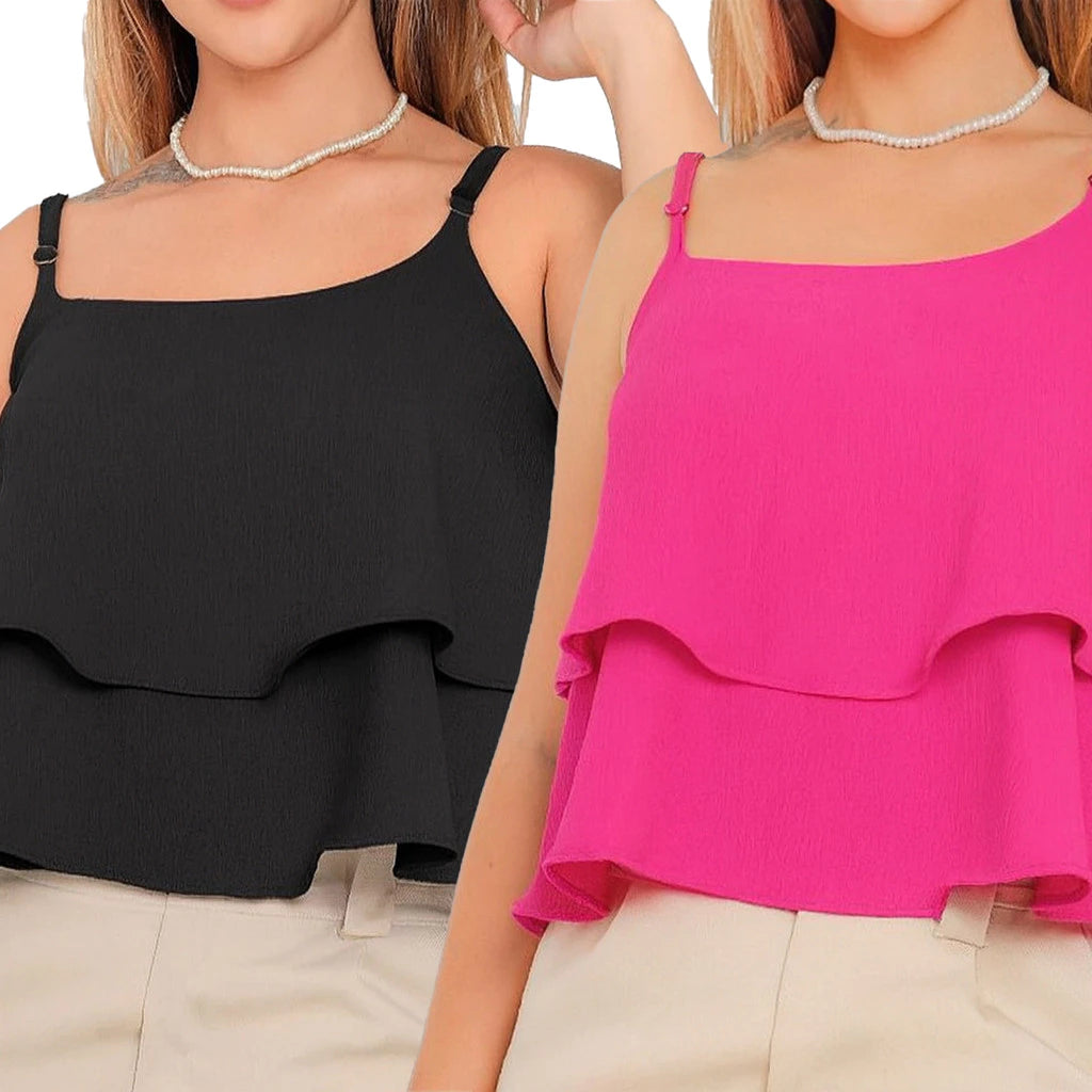 Kit 2 Blusas Regata Feminina de Alcinha com 2 Babados – Leves e Delicadas