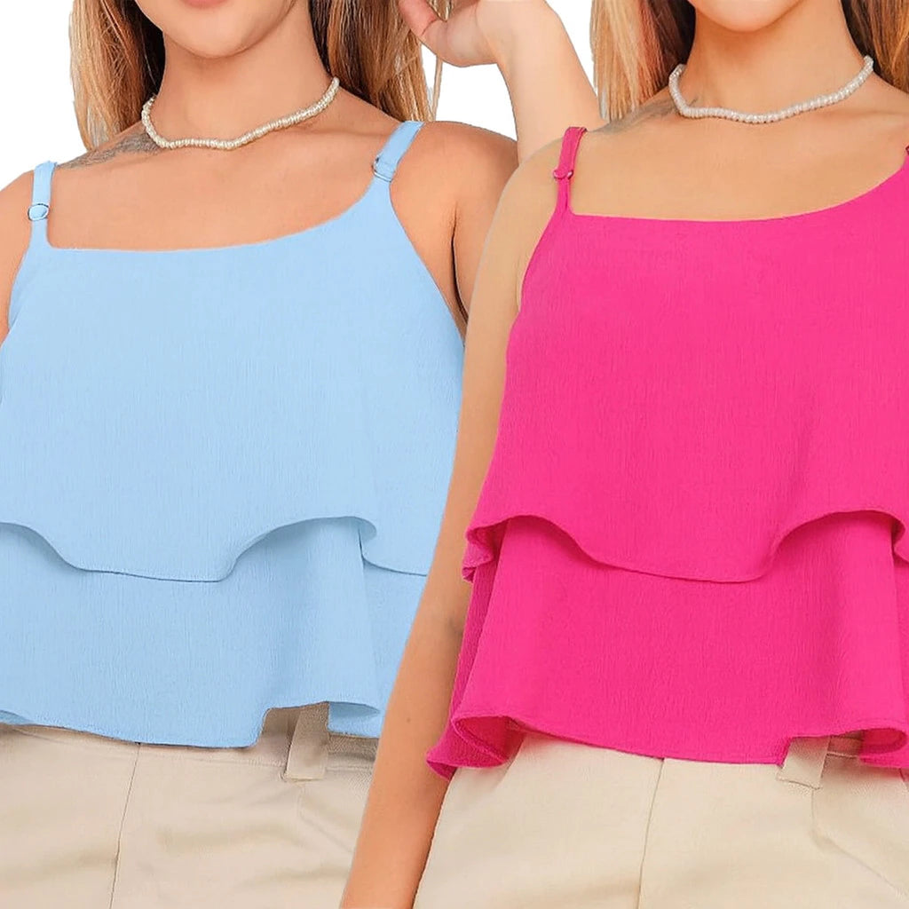 Kit 2 Blusas Regata Feminina de Alcinha com 2 Babados – Leves e Delicadas